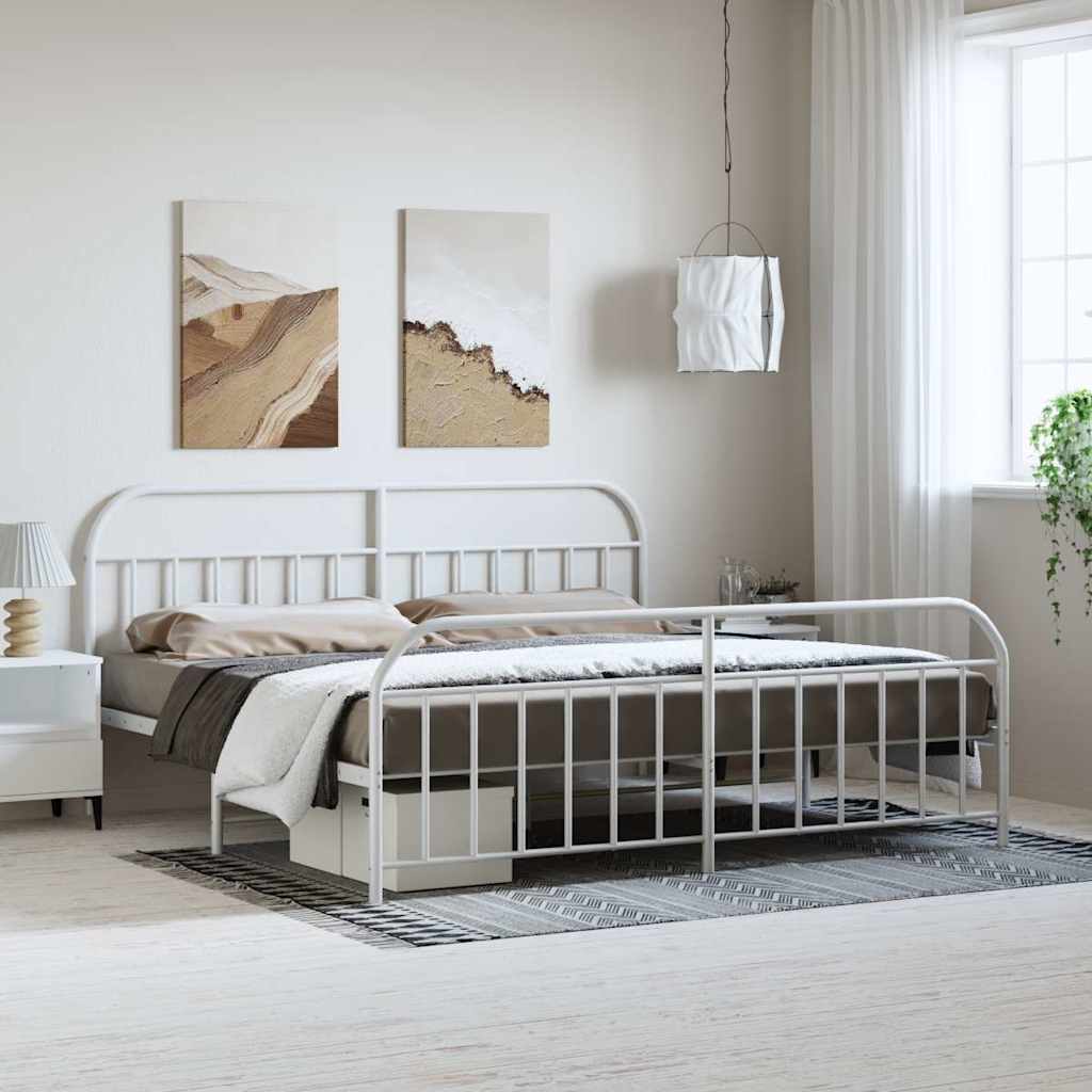 Metal Bed Frame without Mattress with Footboard with Headboard & Footboard White 193 cm 203 cm