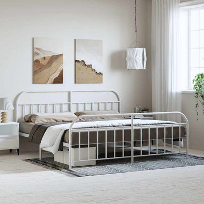Metal Bed Frame without Mattress with Footboard with Headboard & Footboard White 193 cm 203 cm