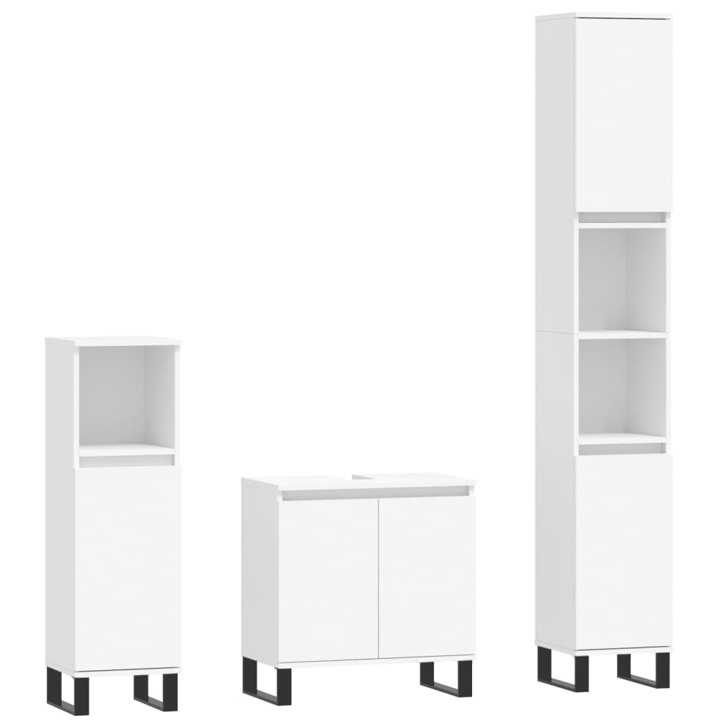 vidaXL 3 Piece Bathroom Cabinet Set White Engineered Wood 2