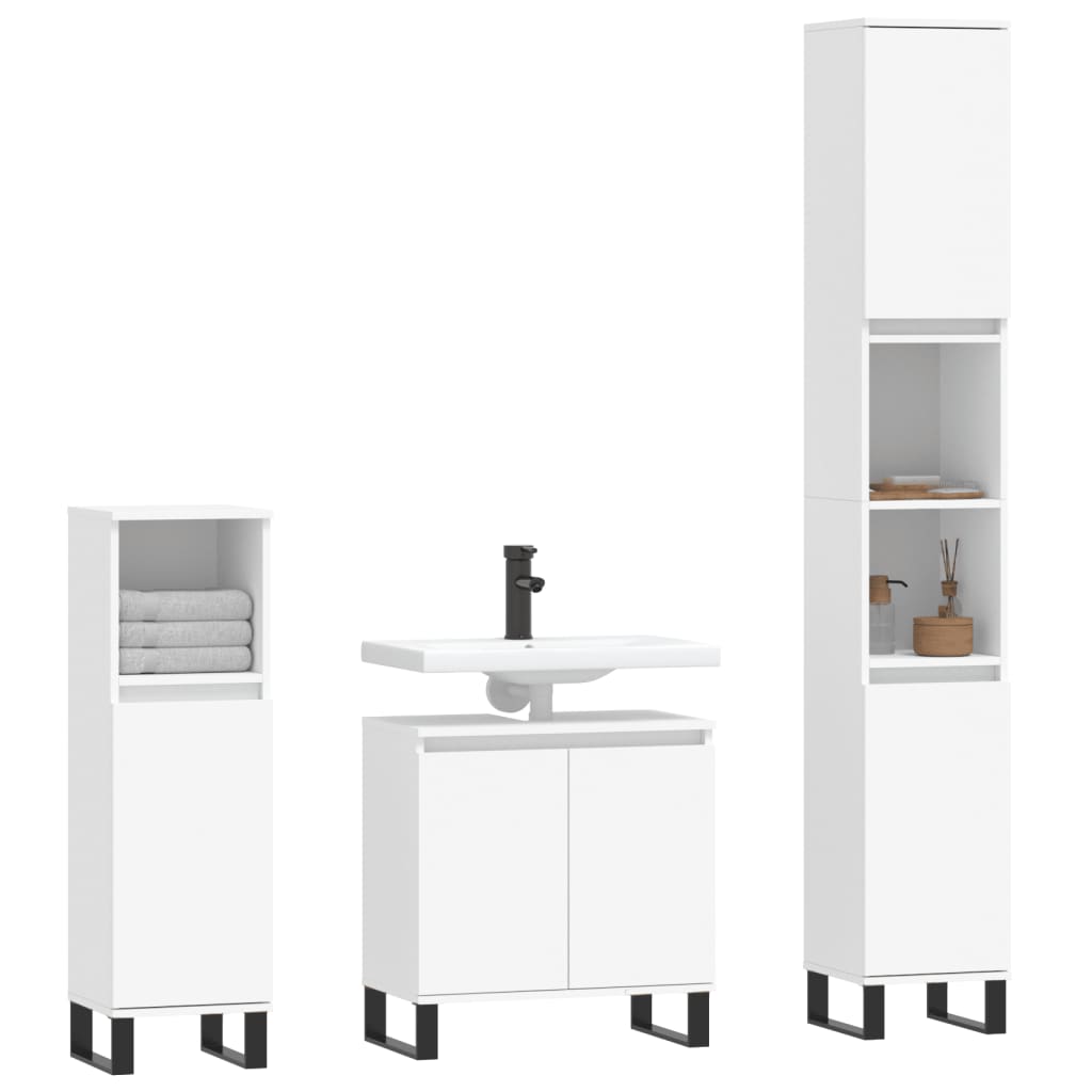 vidaXL 3 Piece Bathroom Cabinet Set White Engineered Wood 3