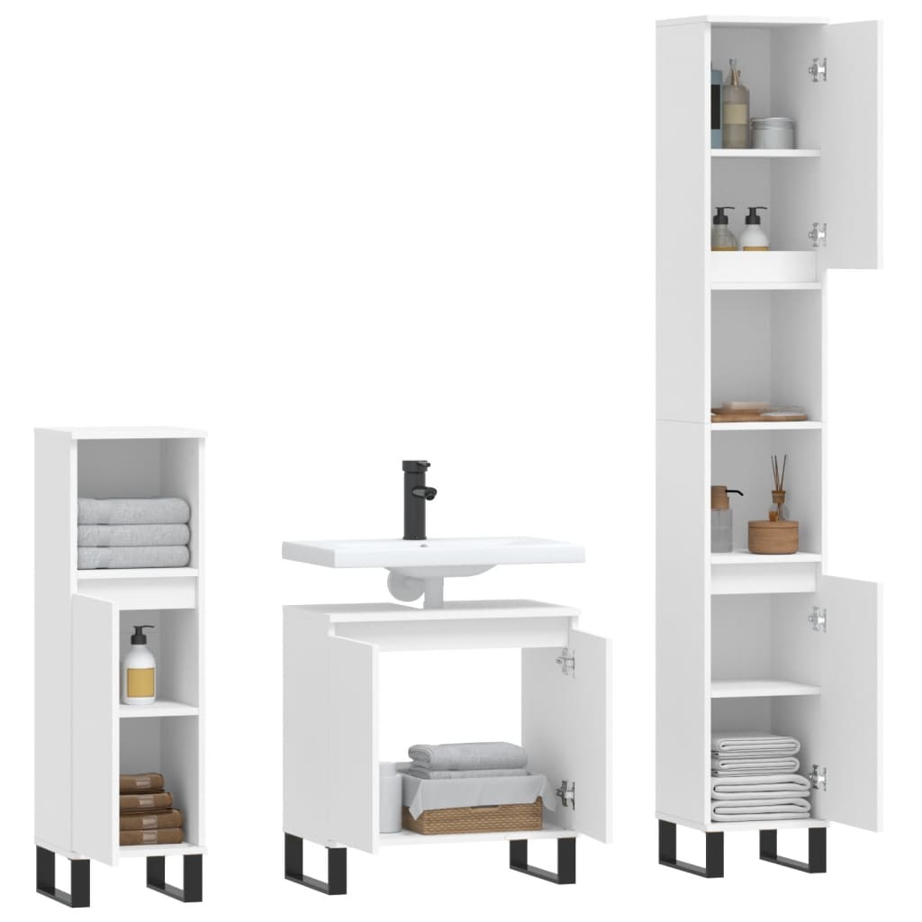 vidaXL 3 Piece Bathroom Cabinet Set White Engineered Wood 4