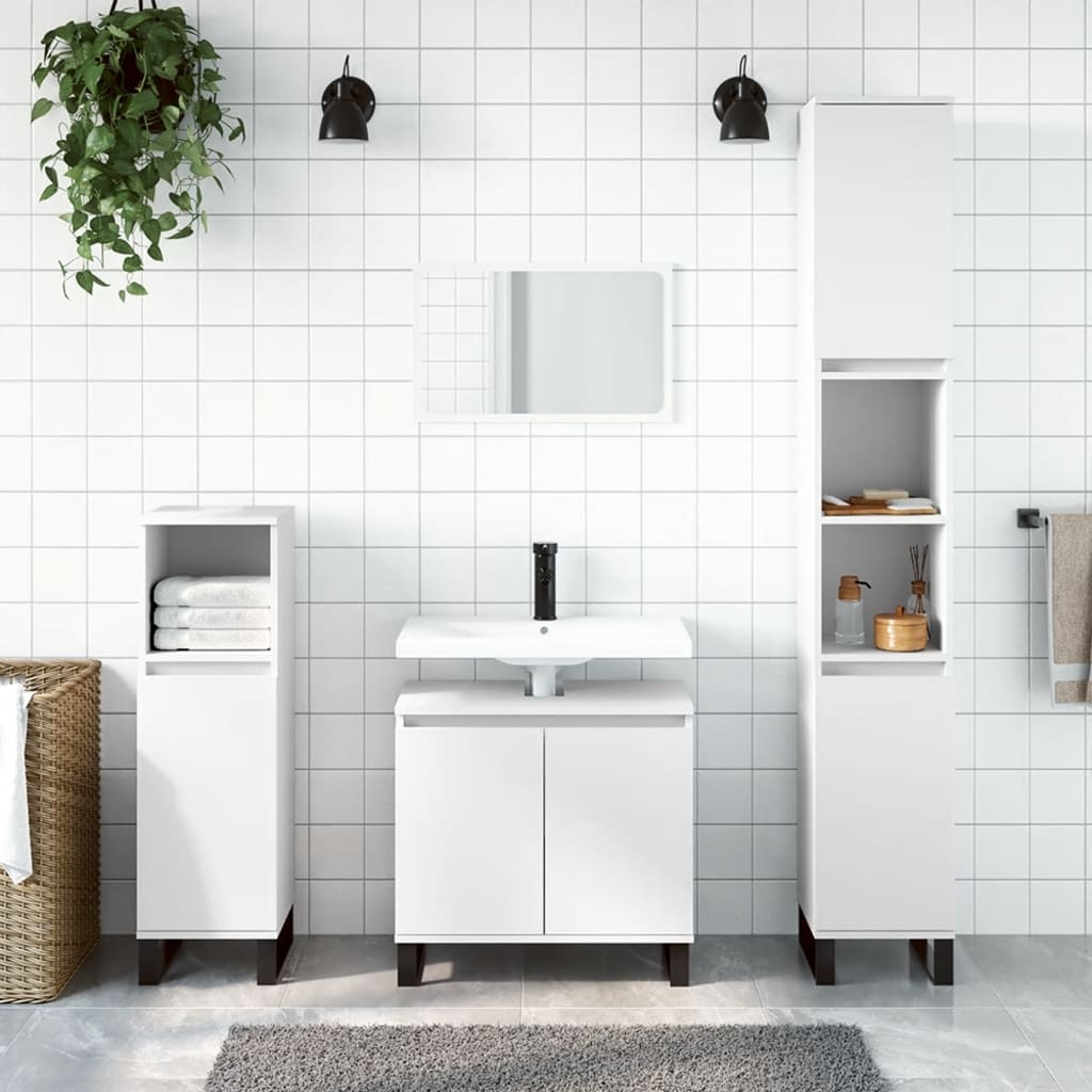 vidaXL 3 Piece Bathroom Cabinet Set White Engineered Wood 1