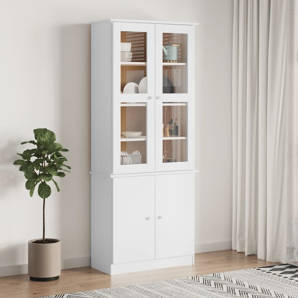 vidaXL Glass Display Cabinet "ALTA" White 77x35x186,5 cm Solid Wood Pine 1