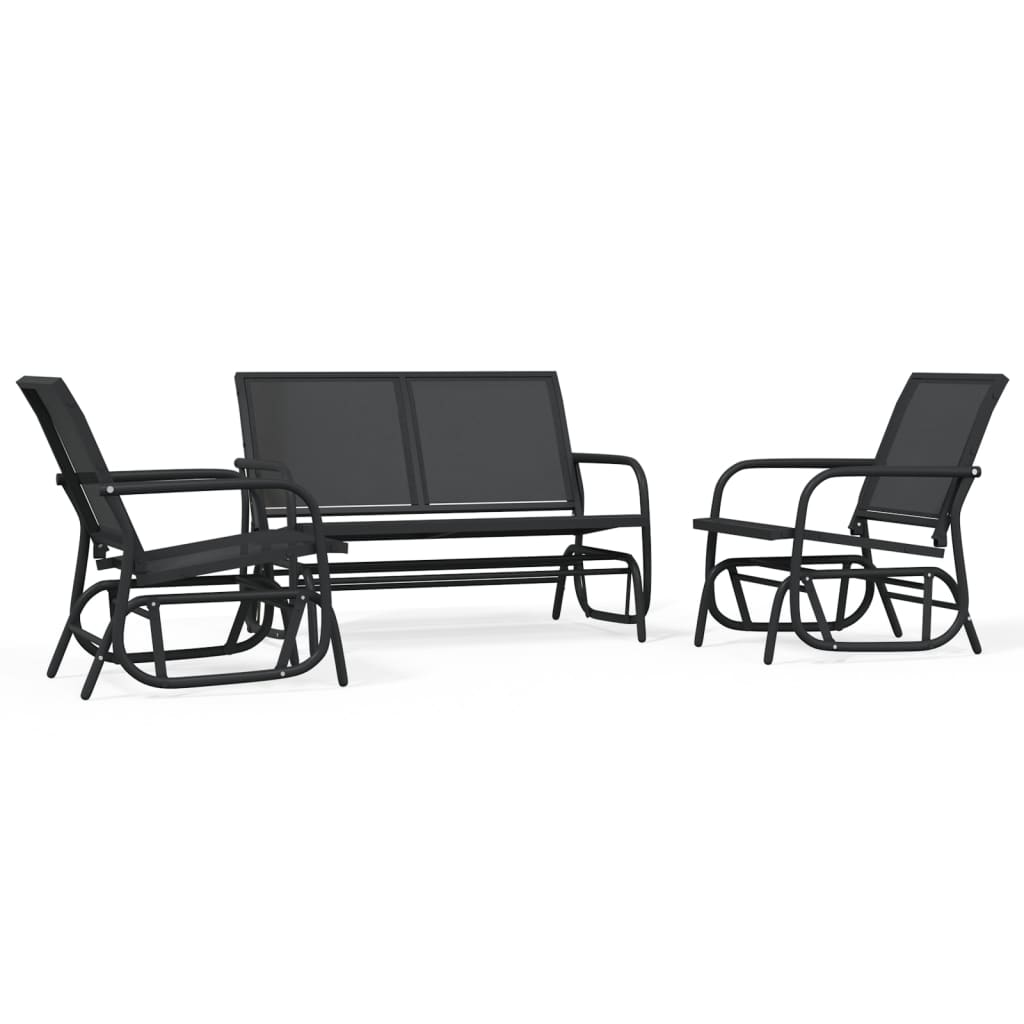 vidaXL 3 Piece Garden Glider Lounge Set Black Textilene and Steel 2