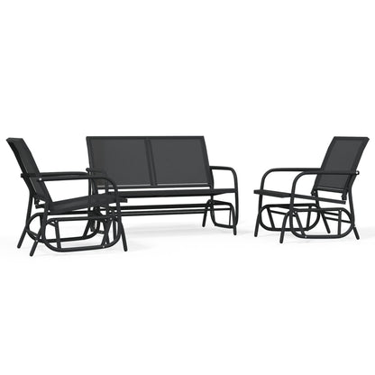 vidaXL 3 Piece Garden Glider Lounge Set Black Textilene and Steel 2