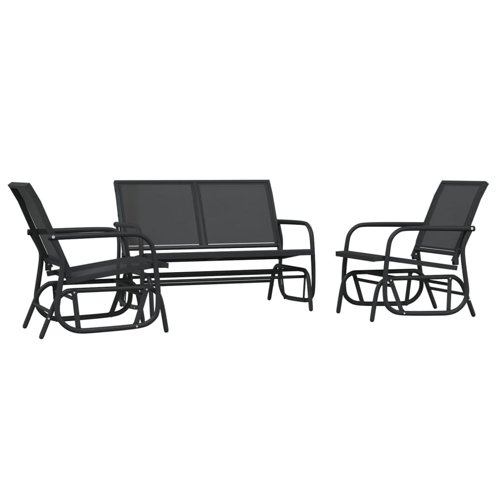 vidaXL 3 Piece Garden Glider Lounge Set Black Textilene and Steel 3