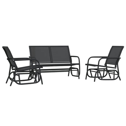 vidaXL 3 Piece Garden Glider Lounge Set Black Textilene and Steel 3
