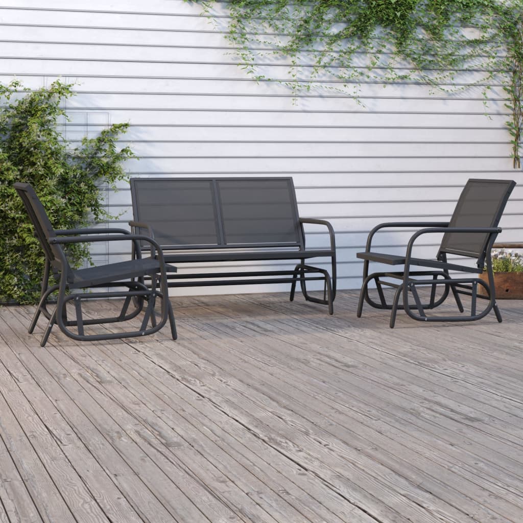 vidaXL 3 Piece Garden Glider Lounge Set Black Textilene and Steel 1
