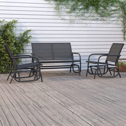 vidaXL 3 Piece Garden Glider Lounge Set Black Textilene and Steel 1