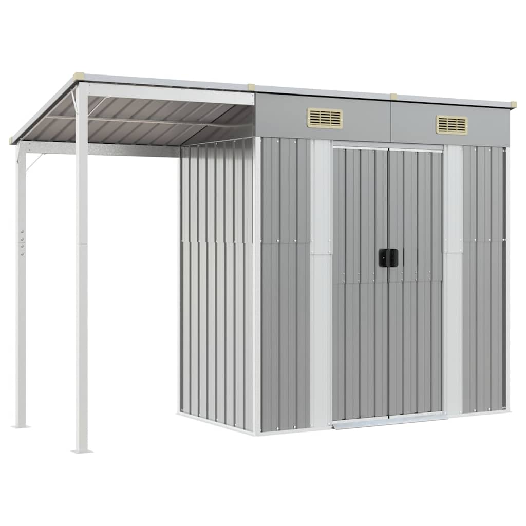 vidaXL Garden Shed with Extended Roof Light Grey 277x107x181 cm Steel 2