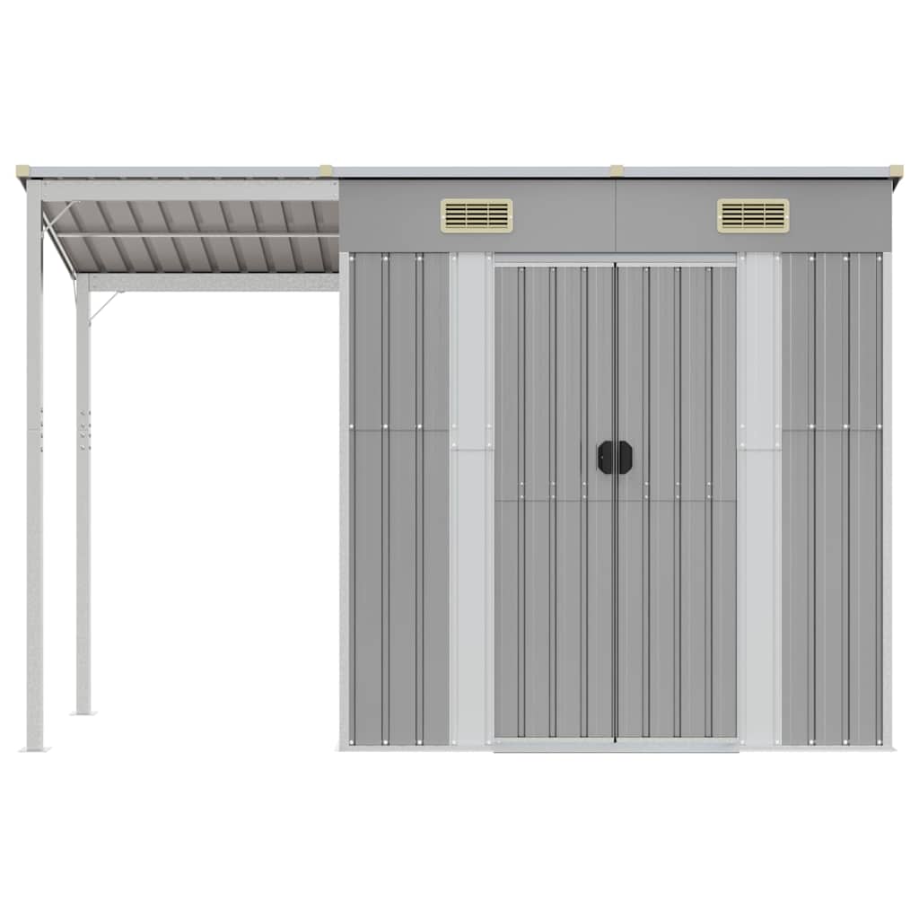 vidaXL Garden Shed with Extended Roof Light Grey 277x107x181 cm Steel 3