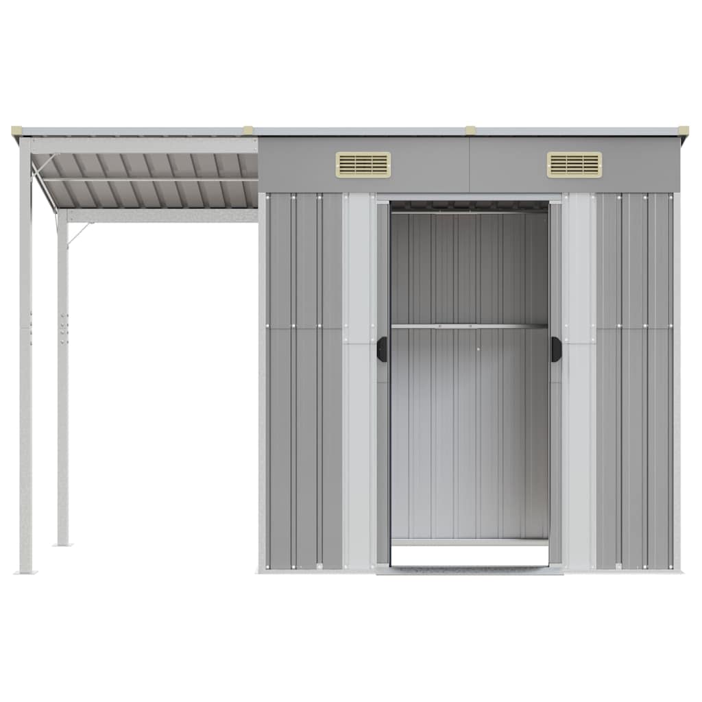 vidaXL Garden Shed with Extended Roof Light Grey 277x107x181 cm Steel 4