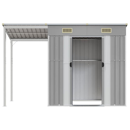 vidaXL Garden Shed with Extended Roof Light Grey 277x107x181 cm Steel 4