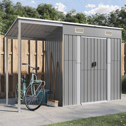 vidaXL Garden Shed with Extended Roof Light Grey 277x107x181 cm Steel 1