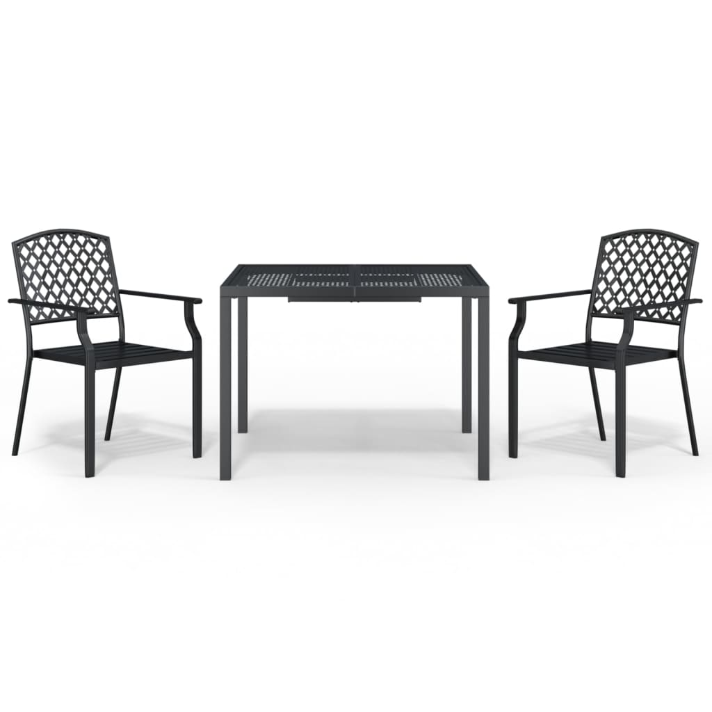 vidaXL 3 Piece Garden Dining Set Anthracite Steel 2