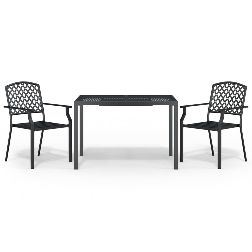 vidaXL 3 Piece Garden Dining Set Anthracite Steel 2
