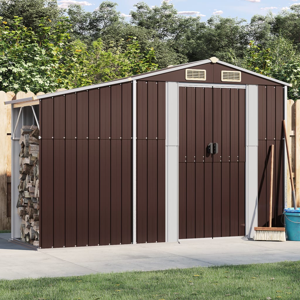 vidaXL Garden Shed Brown 277x93x179 cm Galvanised Steel 1