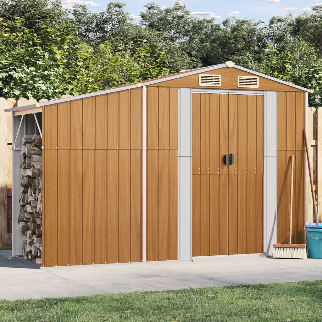 vidaXL Garden Shed Brown 277x93x179 cm Galvanised Steel 1