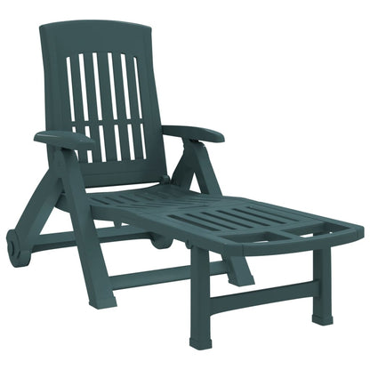 vidaXL Folding Sun Lounger with Wheels Green PP 2