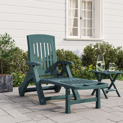 vidaXL Folding Sun Lounger with Wheels Green PP 1