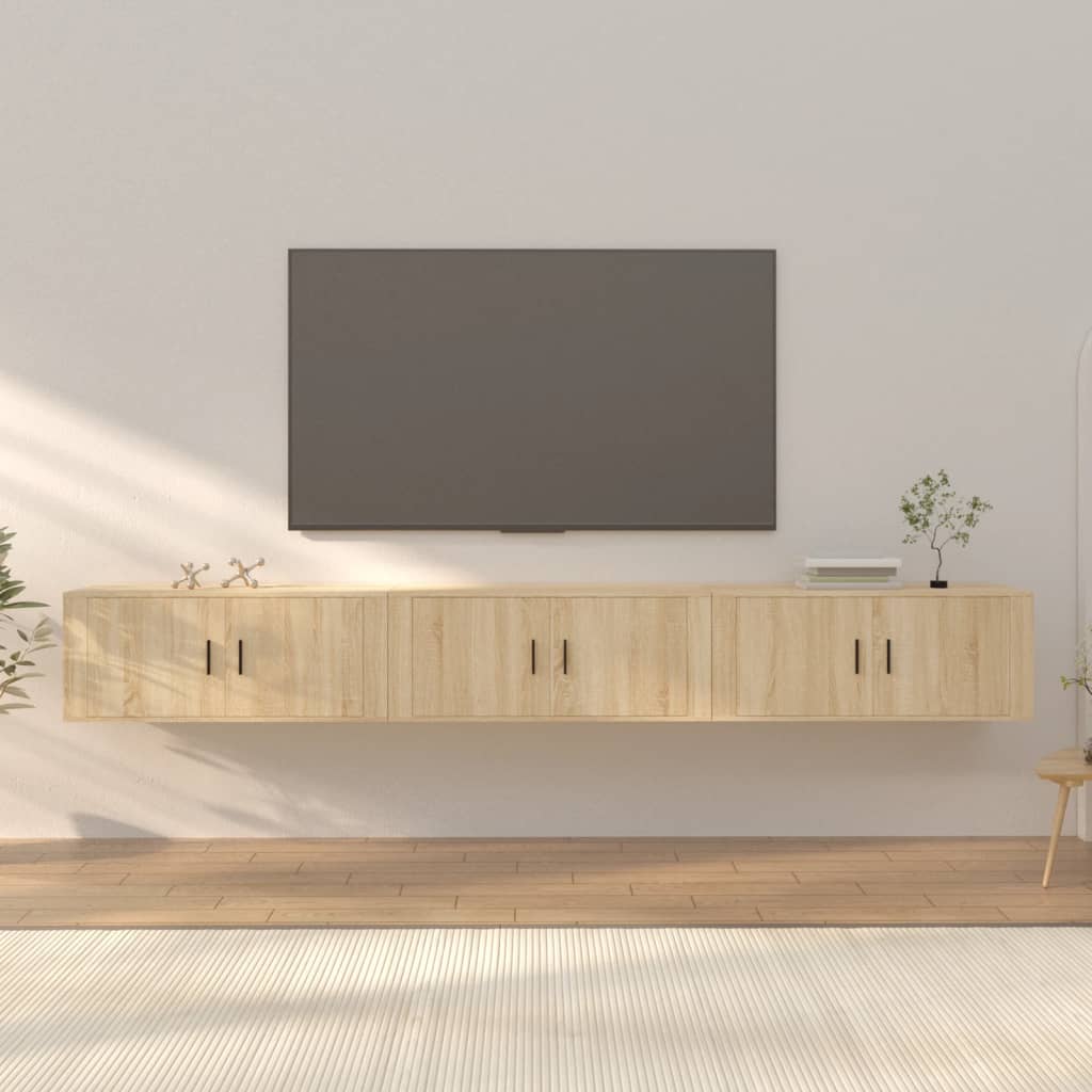 vidaXL 3 Piece Wall-mounted TV Cabinet Set Sonoma Oak 100x34,5x40 cm 1