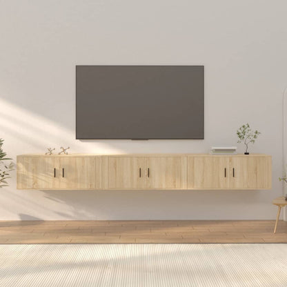 vidaXL 3 Piece Wall-mounted TV Cabinet Set Sonoma Oak 100x34,5x40 cm 1