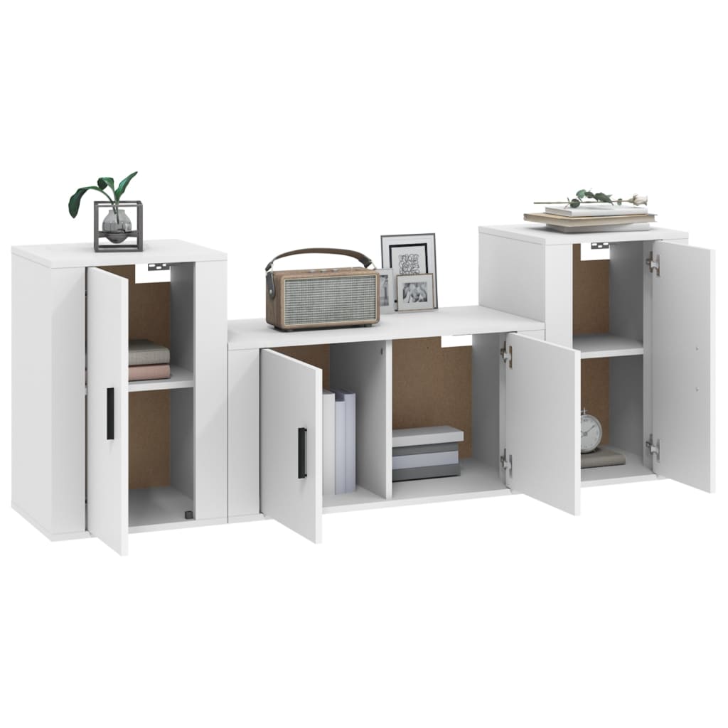 3 Piece TV Cabinet Set Engineered Wood White