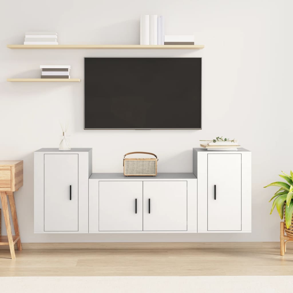 3 Piece TV Cabinet Set Engineered Wood White