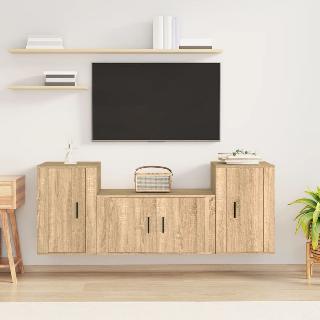 3 Piece TV Cabinet Set Engineered Wood Sonoma oak