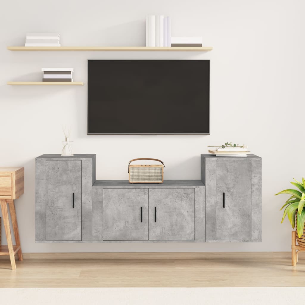 3 Piece TV Cabinet Set Engineered Wood Concrete grey