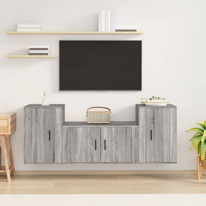 3 Piece TV Cabinet Set Engineered Wood Grey sonoma