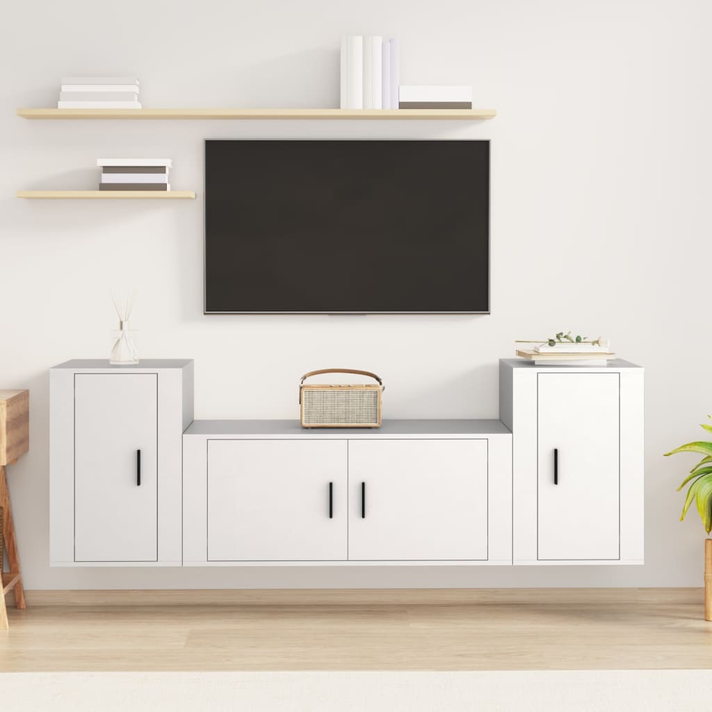 3 Piece TV Cabinet Set Engineered Wood White