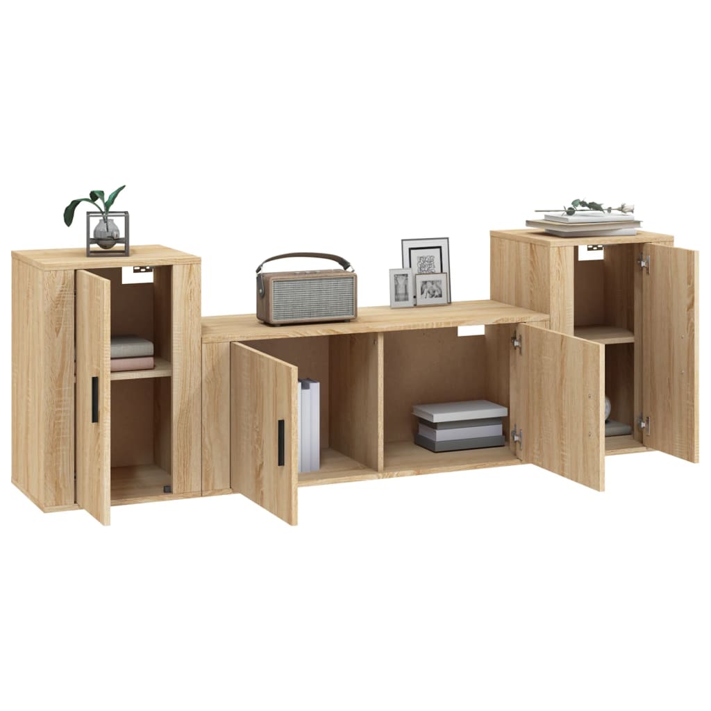 3 Piece TV Cabinet Set Engineered Wood Sonoma oak