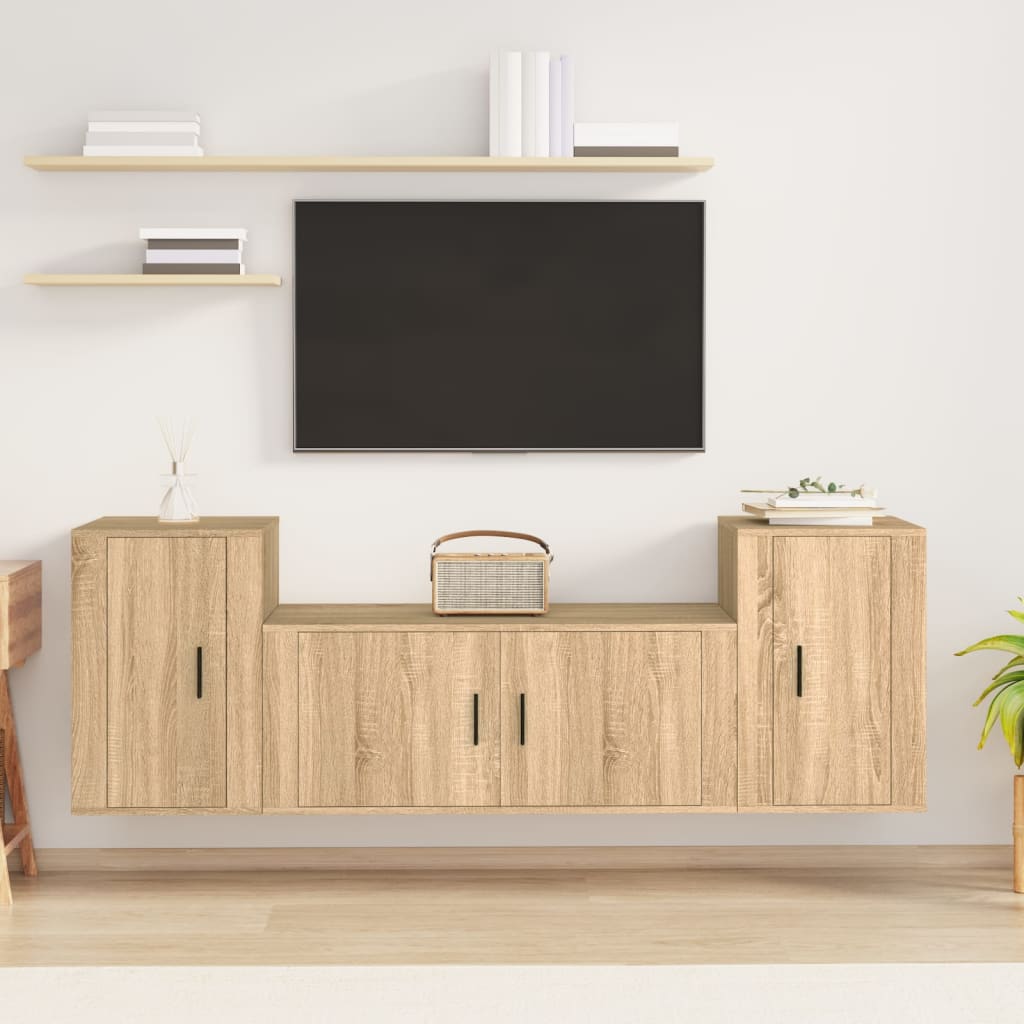 3 Piece TV Cabinet Set Engineered Wood Sonoma oak