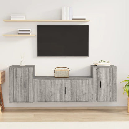 3 Piece TV Cabinet Set Engineered Wood Grey sonoma