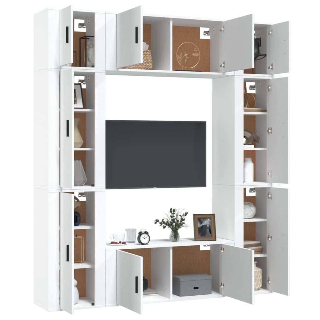 vidaXL 8 Piece TV Cabinet Set White Engineered Wood 3