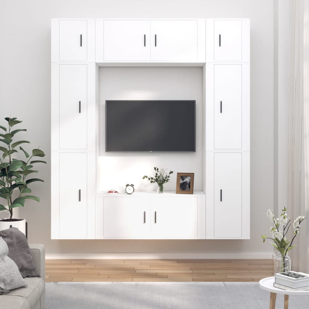 vidaXL 8 Piece TV Cabinet Set White Engineered Wood 1