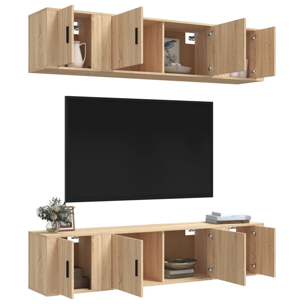 vidaXL 6 Piece TV Cabinet Set Sonoma Oak Engineered Wood 3