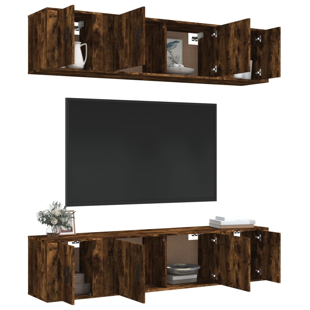 vidaXL 6 Piece TV Cabinet Set Smoked Oak Engineered Wood 3