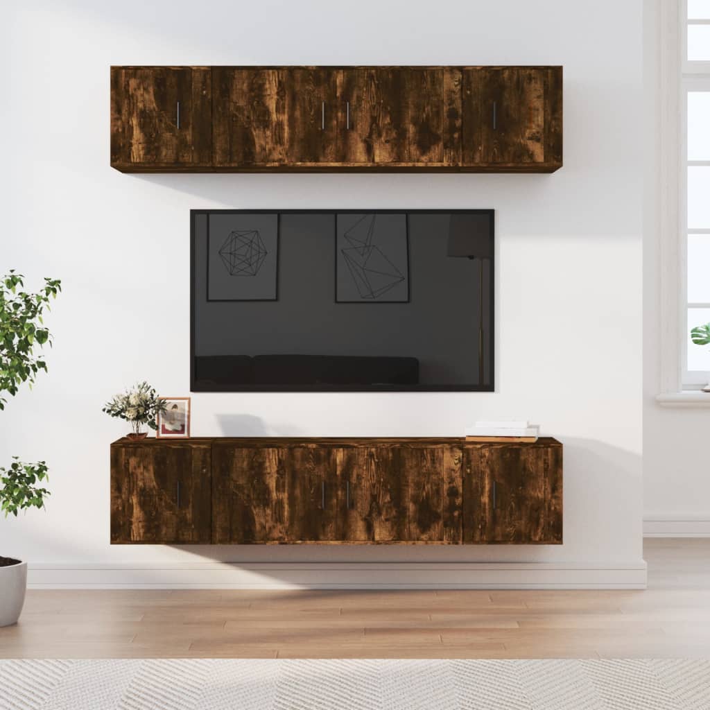 vidaXL 6 Piece TV Cabinet Set Smoked Oak Engineered Wood 1
