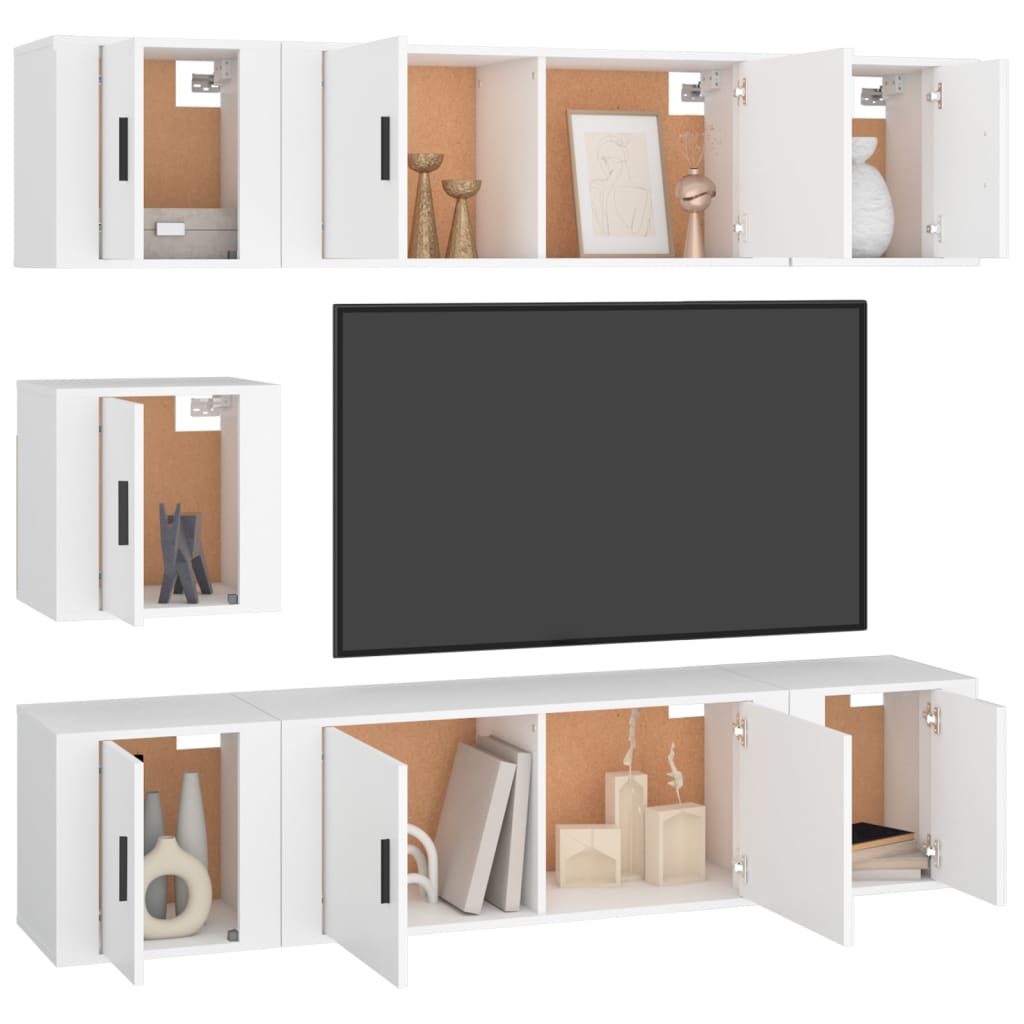 vidaXL 7 Piece TV Cabinet Set White Engineered Wood 3
