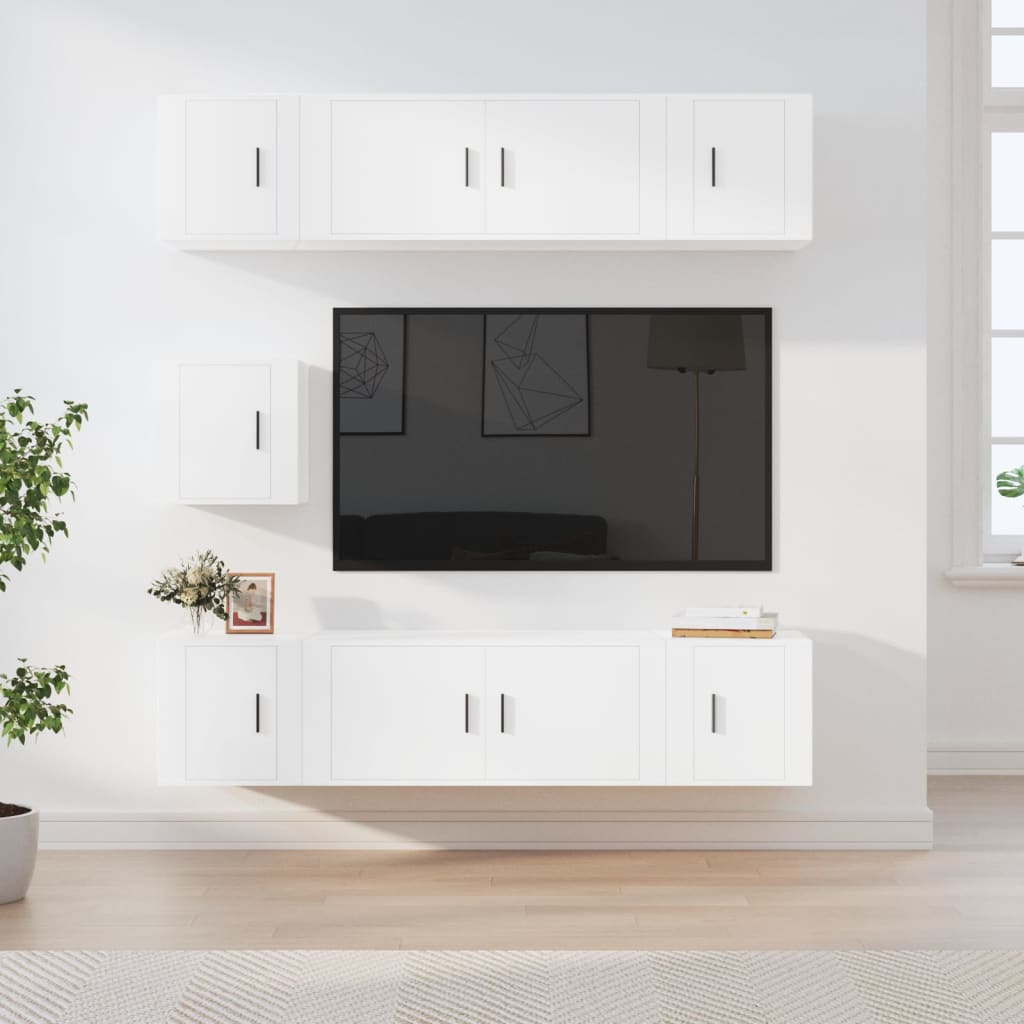 vidaXL 7 Piece TV Cabinet Set White Engineered Wood 1