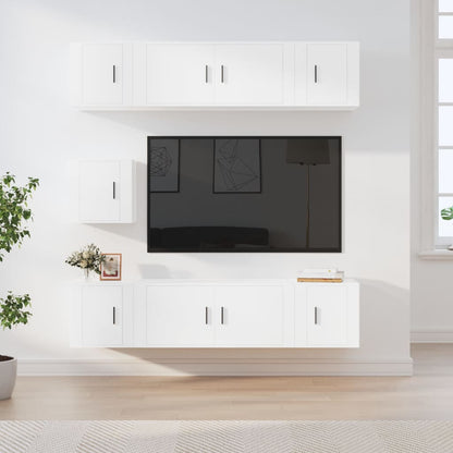 vidaXL 7 Piece TV Cabinet Set White Engineered Wood 1