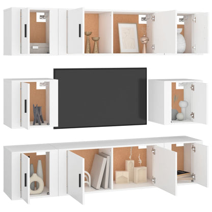 vidaXL 8 Piece TV Cabinet Set White Engineered Wood 5