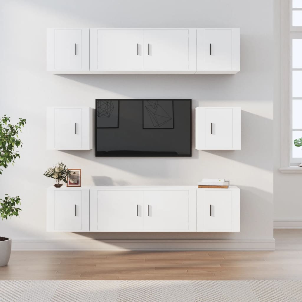 vidaXL 8 Piece TV Cabinet Set White Engineered Wood 1