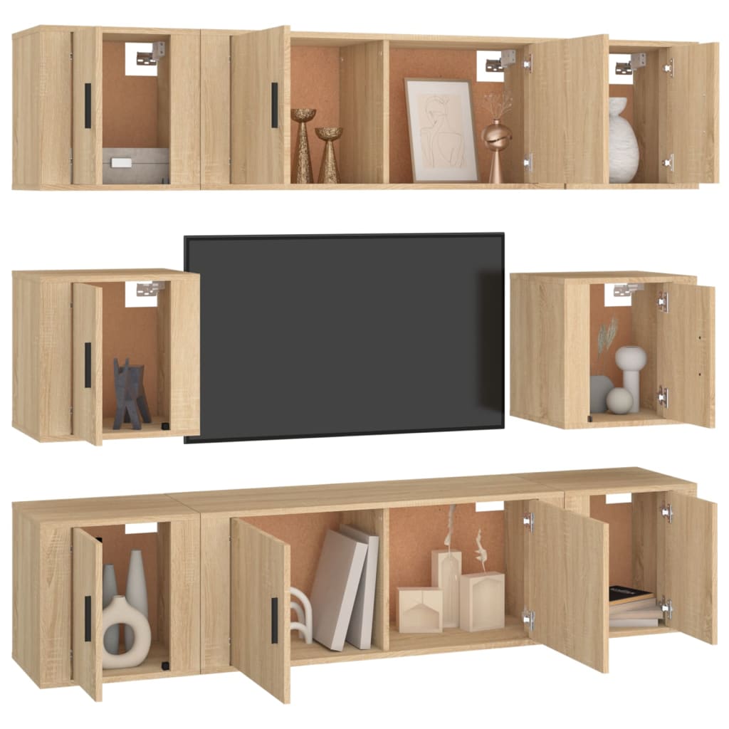 vidaXL 8 Piece TV Cabinet Set Sonoma Oak Engineered Wood 5