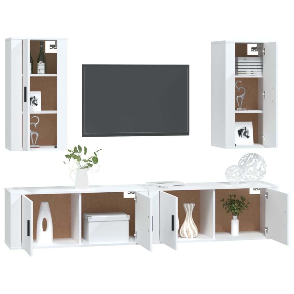 vidaXL 4 Piece TV Cabinet Set White Engineered Wood 3