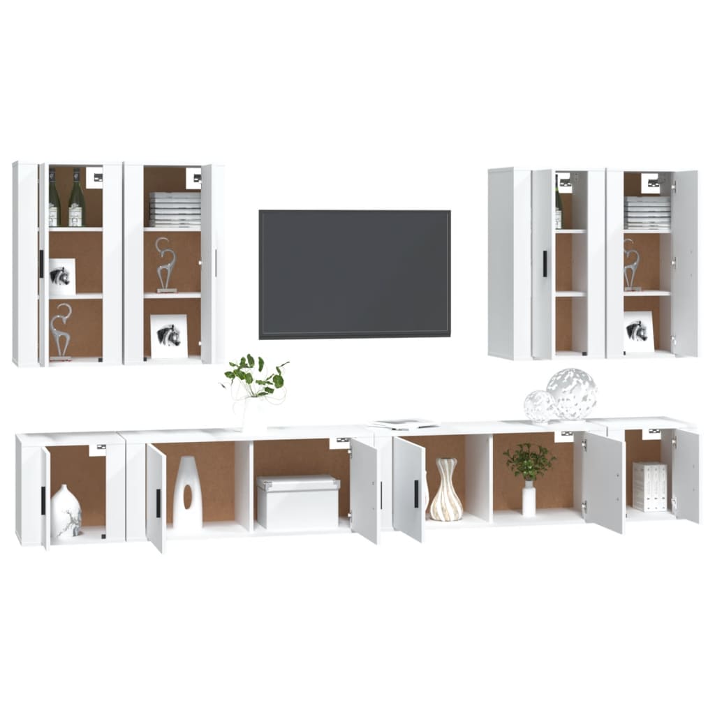 vidaXL 8 Piece TV Cabinet Set White Engineered Wood 3