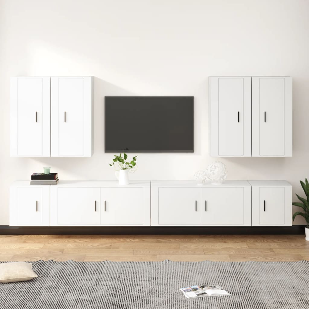 vidaXL 8 Piece TV Cabinet Set White Engineered Wood 1