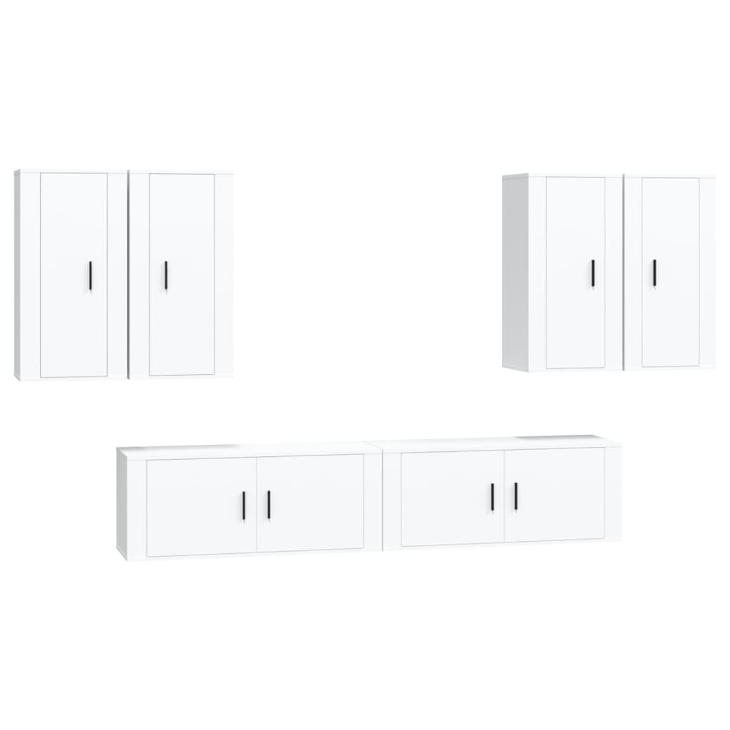vidaXL 6 Piece TV Cabinet Set White Engineered Wood 2